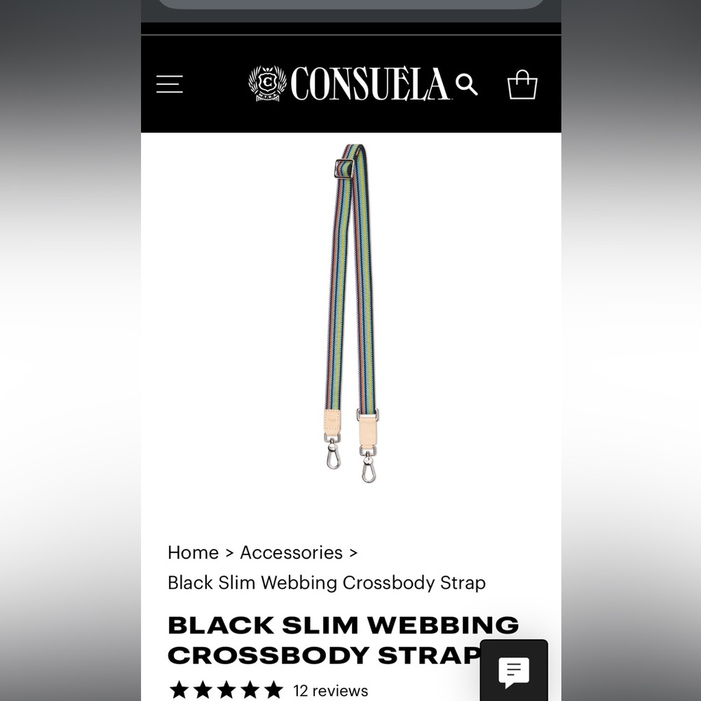 Consuela Black Slim Webbing Crossbody Strap 100% Authentic